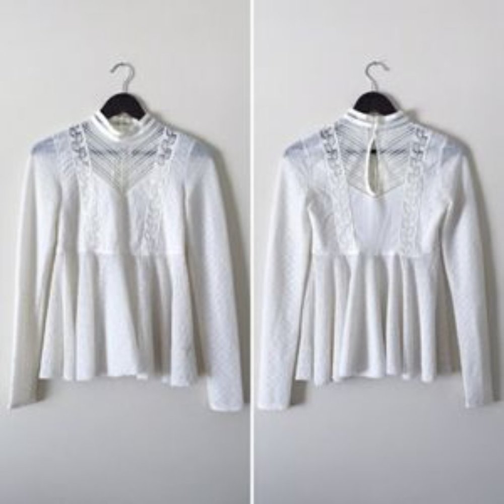 Free People White Lace Peplum Blouse